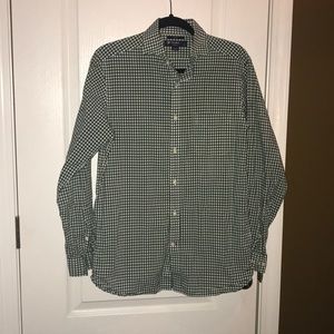 Men’s green and white gingham button down shirt